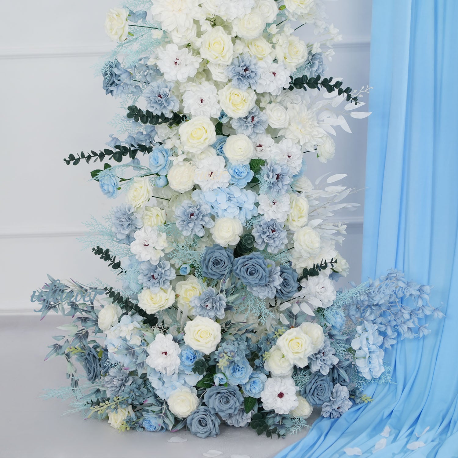 Uflower Blue White Floral Horn Arch Wedding Party Backdrop Decor